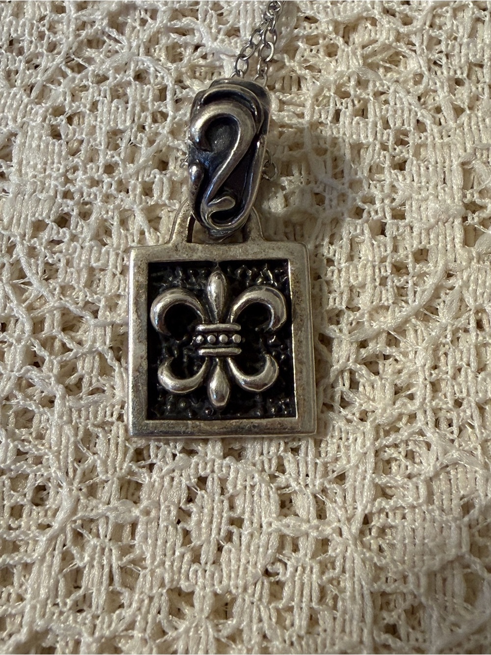 Sterling Silver Fleur de Lis Pendant on a Silver Tone Chain